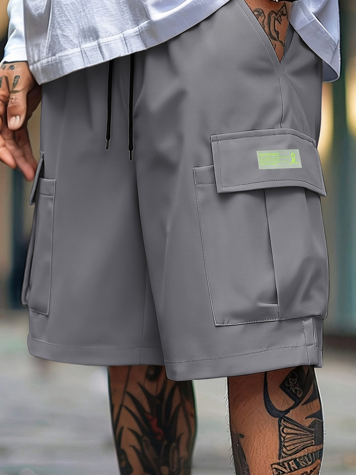 Men'S Functional Style Trendy Shorts, Summer Loose Straight-Pocket Drawstring Elastic Shorts, Fashionable Minimalist Versatile