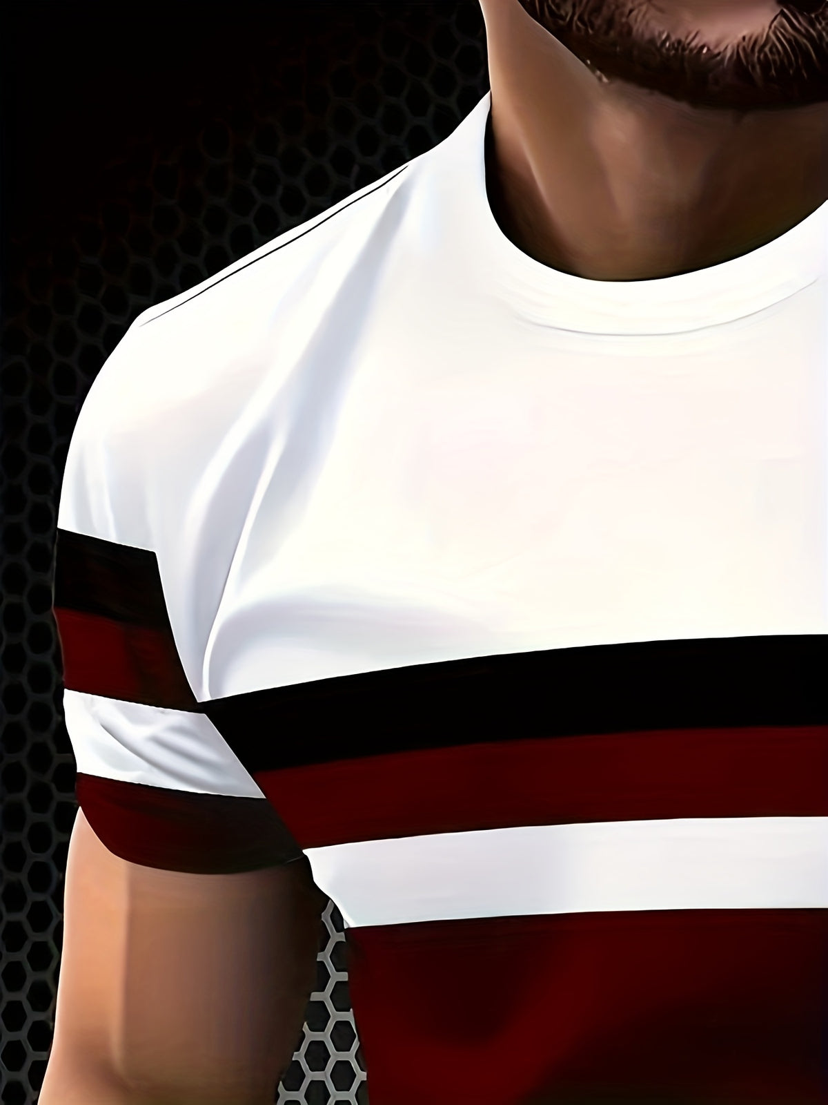 Print Design – Not Textured, Fashion Men'S Casual Round Neck Striped Letter Print T-Shirt, Breathable Fabric, Regular Fit Top, Trendy Men'S Wear